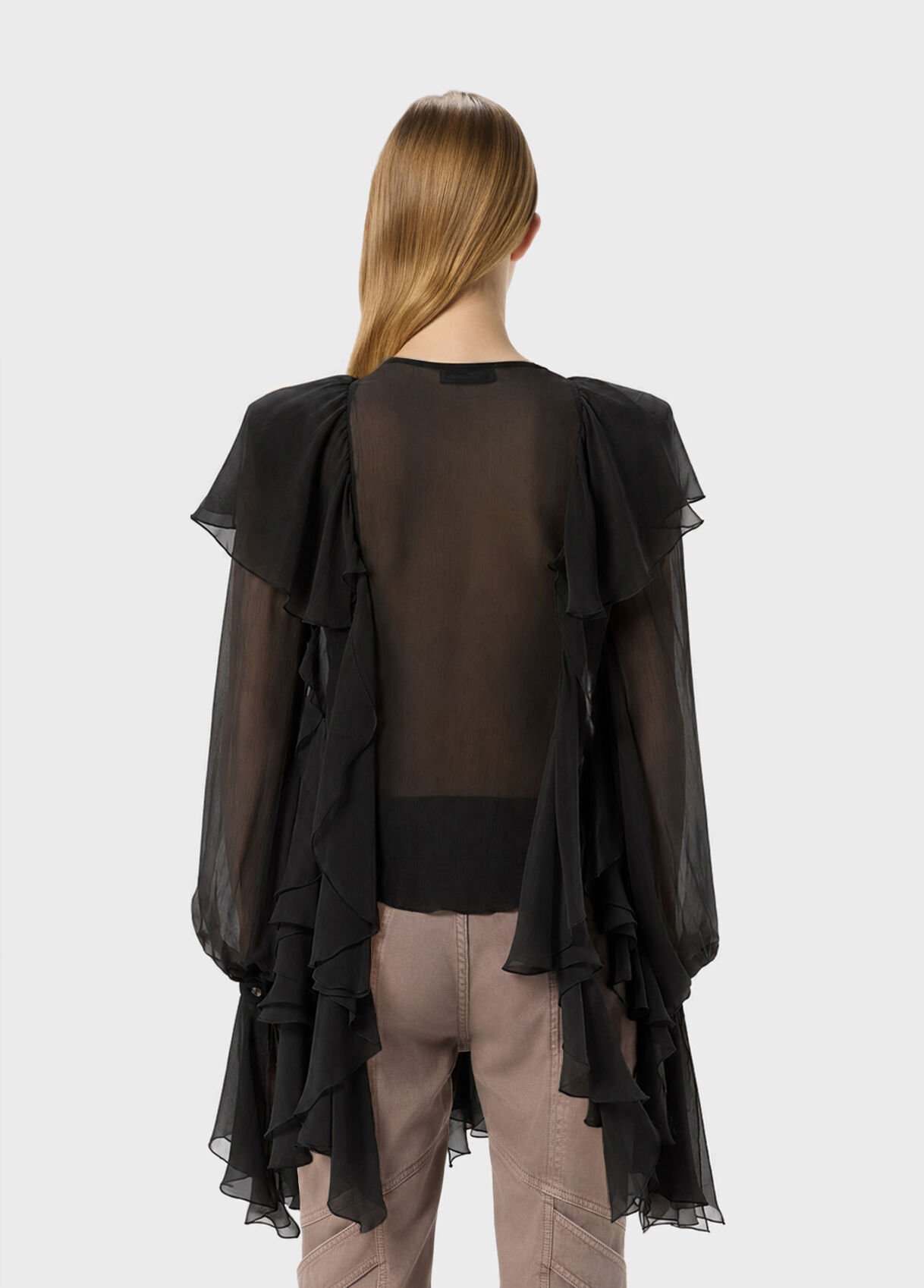 Crepe de chine blouse with wide collar and flounce - Blumarine